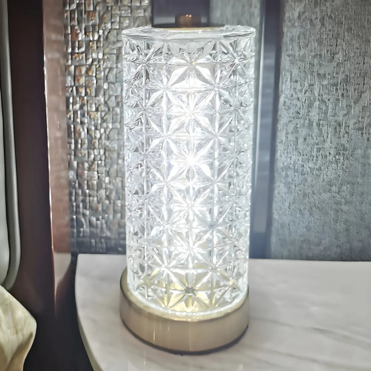 Stylish Crystal Glass Cylindrical LED Table Lamp Image - 3