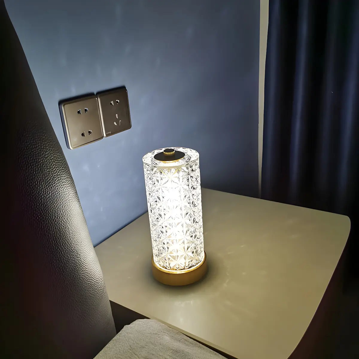 Stylish Crystal Glass Cylindrical LED Table Lamp Image - 4