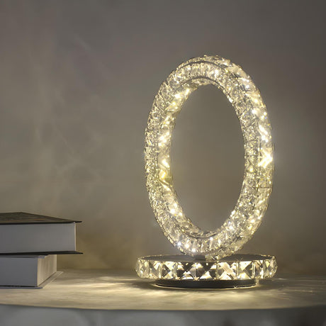 Stylish Crystal LED Geometric Oval Ring Table Lamp Image - 1