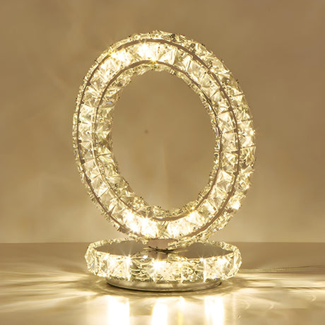 Stylish Crystal LED Geometric Oval Ring Table Lamp Image - 2