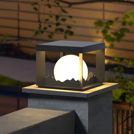 Stylish Cube Ball Decor Outdoor Garden Post Table Lamp Image - 1