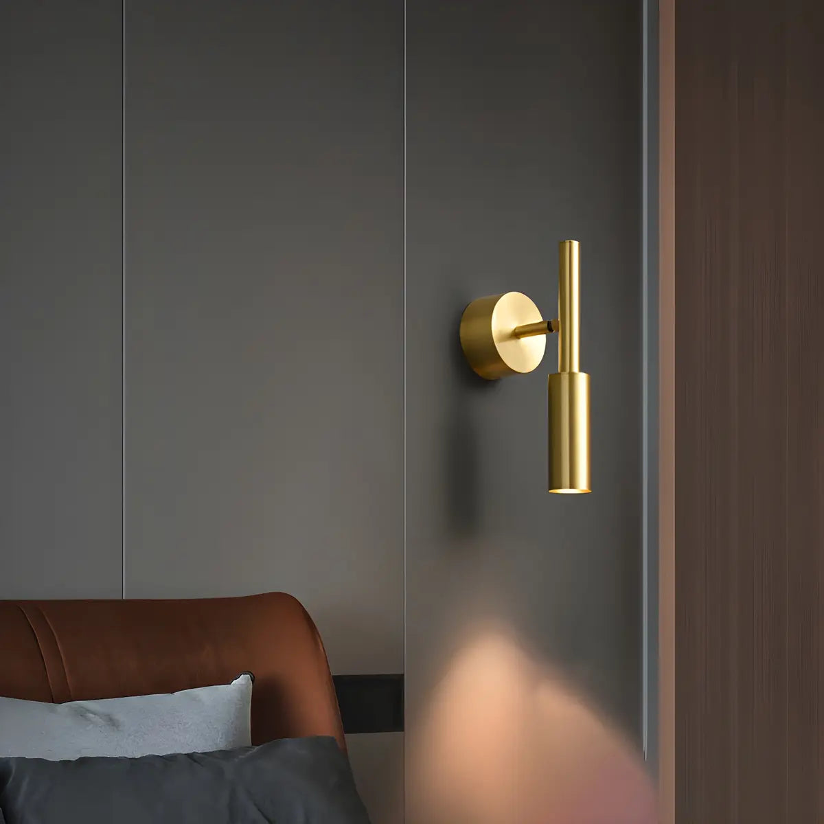 Stylish Cylinder Brass Bedside Reading Wall Sconce Image - 2