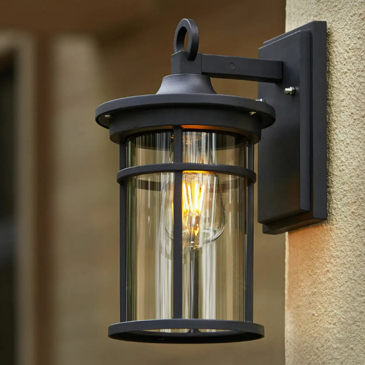 Stylish Cylinder Mini Black Metal Outdoor Wall Lamp Image - 12