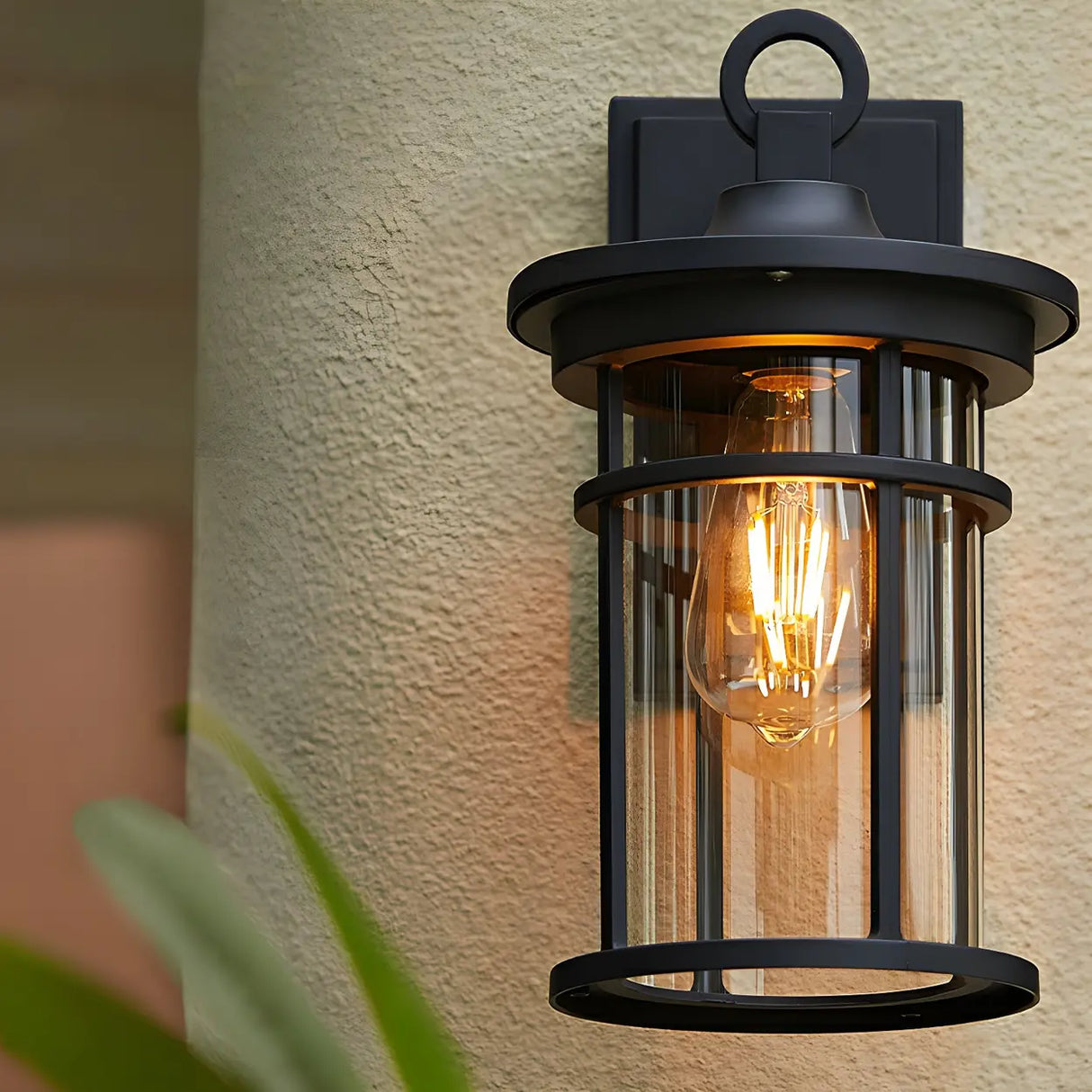 Stylish Cylinder Mini Black Metal Outdoor Wall Lamp Image - 2