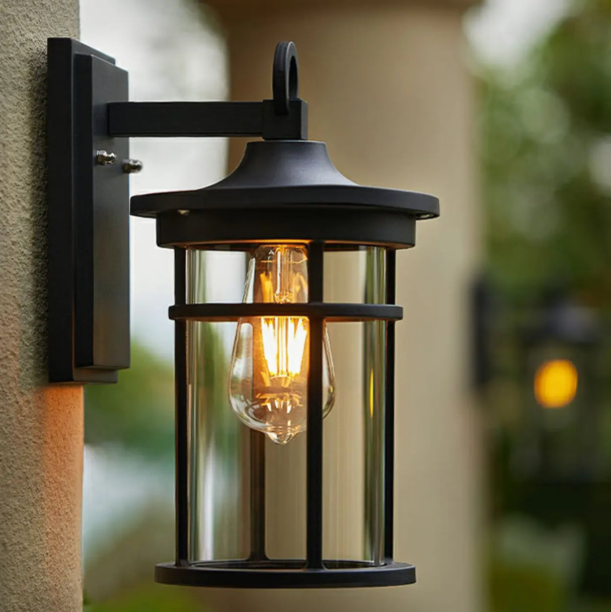 Stylish Cylinder Mini Black Metal Outdoor Wall Lamp Image - 9