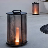 Stylish Cylindrical Glass Outdoor Lantern Table Lamp Black Image - 3