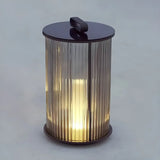 Stylish Cylindrical Glass Outdoor Lantern Table Lamp Black Image - 6