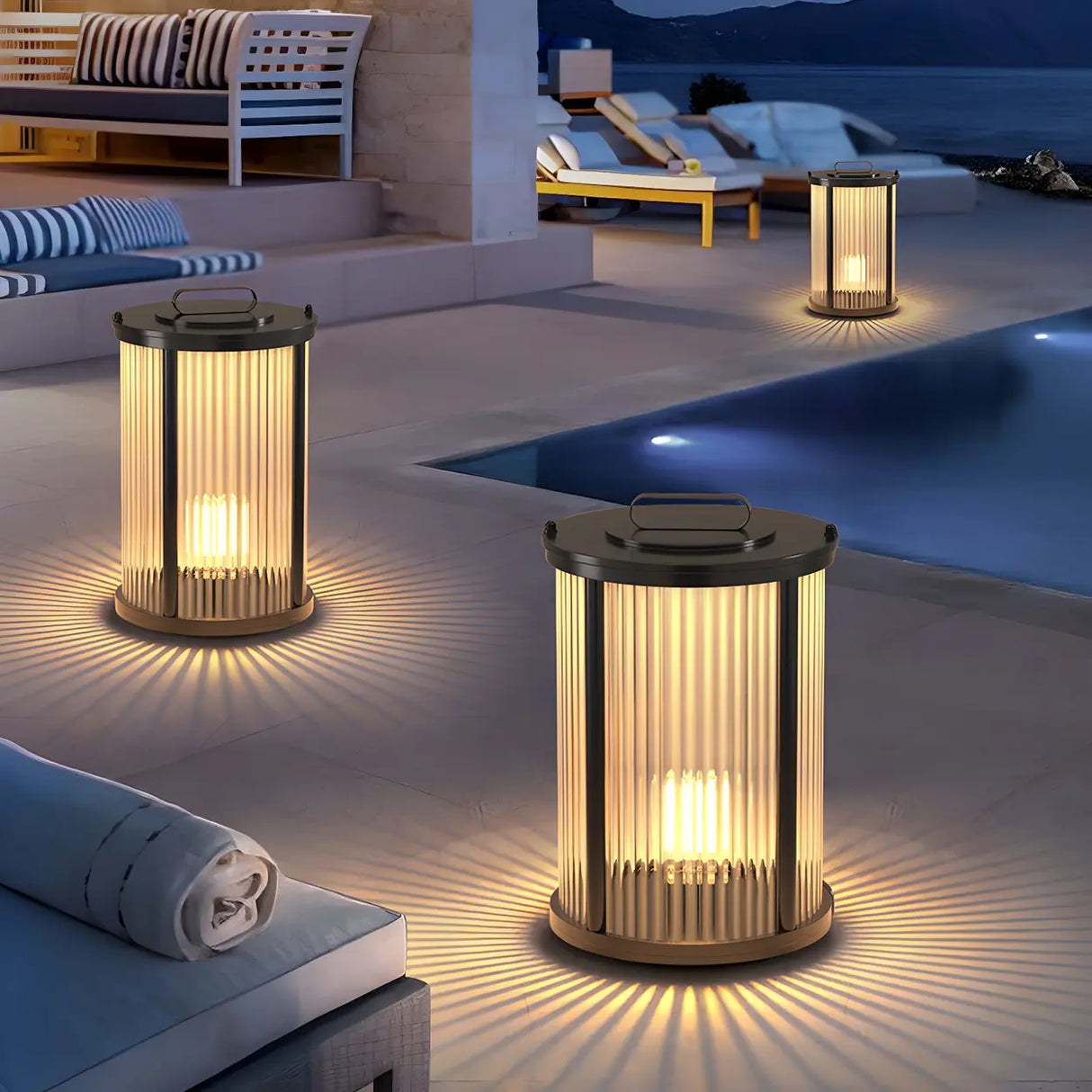 Stylish Cylindrical Metal Outdoor Lantern Table Lamp Image - 6