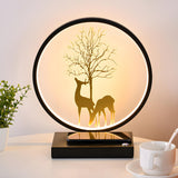 Stylish Deer Silhouette Circle Metal Bedside Table Lamp Image - 1