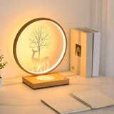 Stylish Deer Silhouette Circle Metal Bedside Table Lamp Image - 13