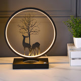 Stylish Deer Silhouette Circle Metal Bedside Table Lamp Image - 14