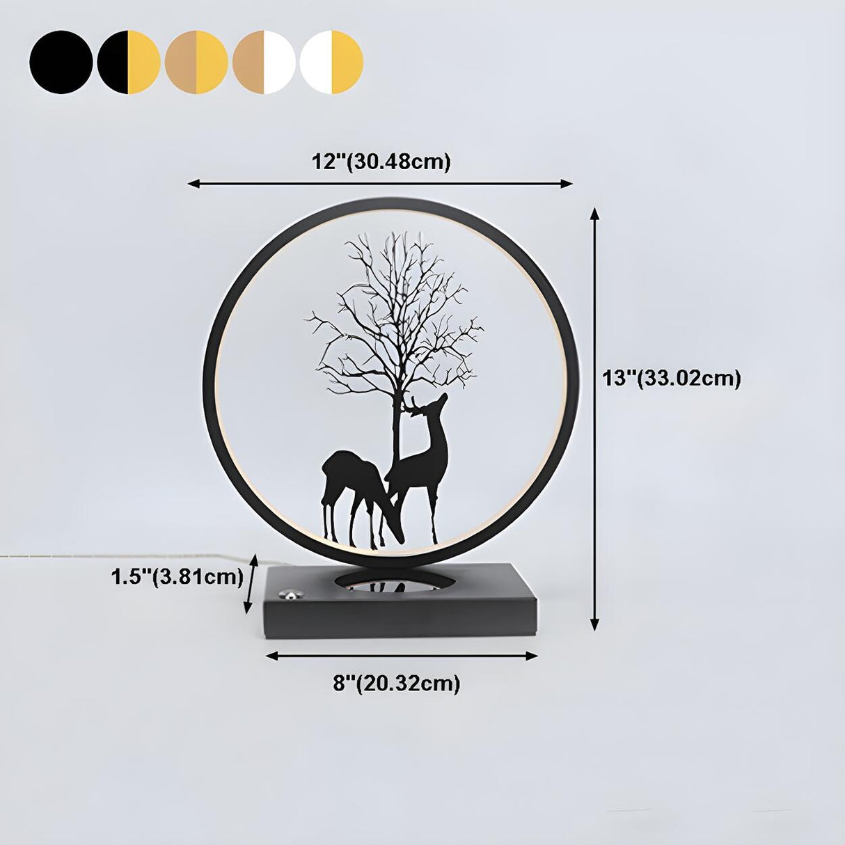 Stylish Deer Silhouette Circle Metal Bedside Table Lamp 