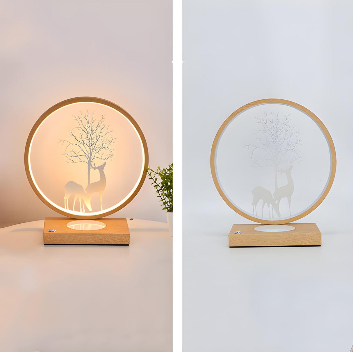 Stylish Deer Silhouette Circle Metal Bedside Table Lamp Image - 5