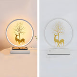 Stylish Deer Silhouette Circle Metal Bedside Table Lamp Image - 6