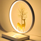 Stylish Deer Silhouette Circle Metal Bedside Table Lamp Image - 8