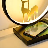 Stylish Deer Silhouette Circle Metal Bedside Table Lamp Image - 9