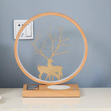 Stylish Deer Silhouette Gold Ring Wood Frame Table Lamp Image - 11