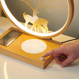 Stylish Deer Silhouette Gold Ring Wood Frame Table Lamp Image - 14