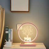 Stylish Deer Silhouette Gold Ring Wood Frame Table Lamp Image - 15