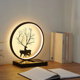 Stylish Deer Silhouette Gold Ring Wood Frame Table Lamp Image - 16