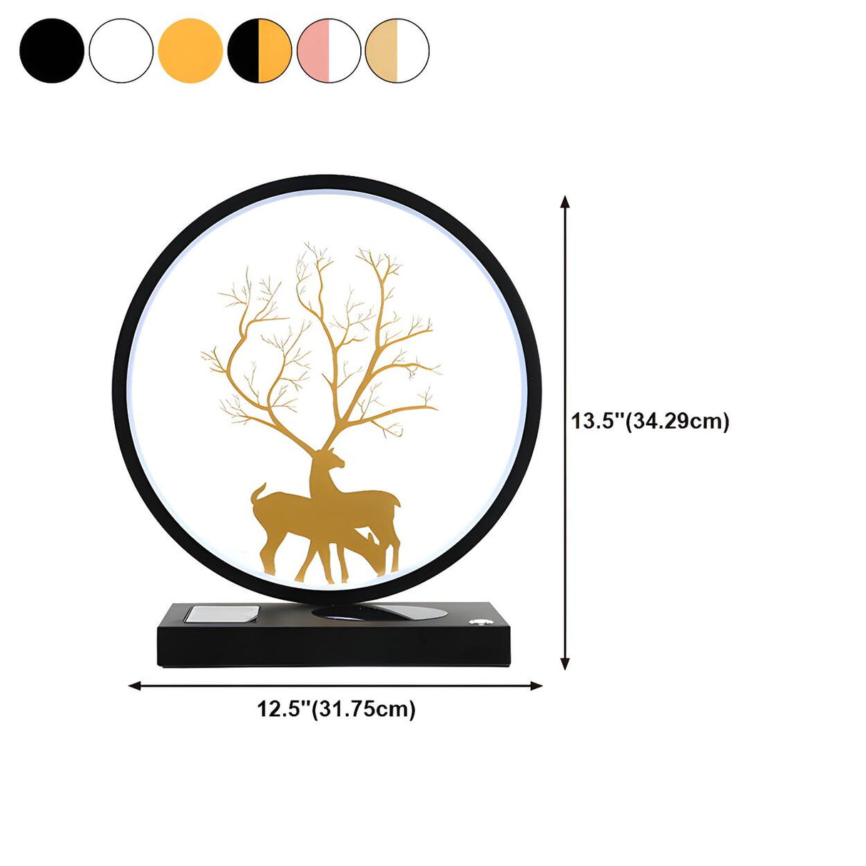 Stylish Deer Silhouette Gold Ring Wood Frame Table Lamp 