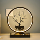 Stylish Deer Silhouette Gold Ring Wood Frame Table Lamp Image - 4