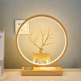 Stylish Deer Silhouette Gold Ring Wood Frame Table Lamp Image - 6