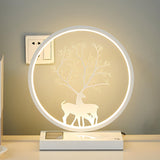 Stylish Deer Silhouette Gold Ring Wood Frame Table Lamp Image - 8