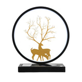 Stylish Deer Silhouette Gold Ring Wood Frame Table Lamp Image - 9