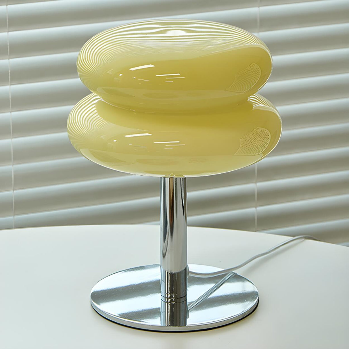 Stylish Double Layer Round Glass Iron Base Table Lamp Image - 12