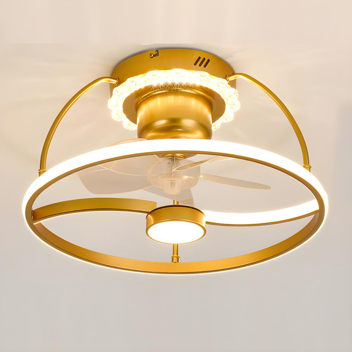 Stylish Double Round LED Ceiling Fan Light Fixtures Image - 11