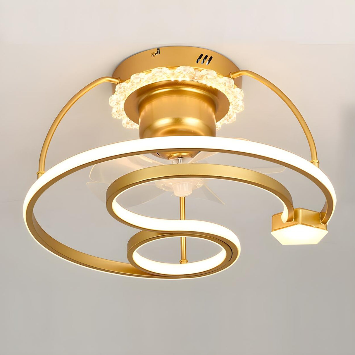 Stylish Double Round LED Ceiling Fan Light Fixtures Image - 14