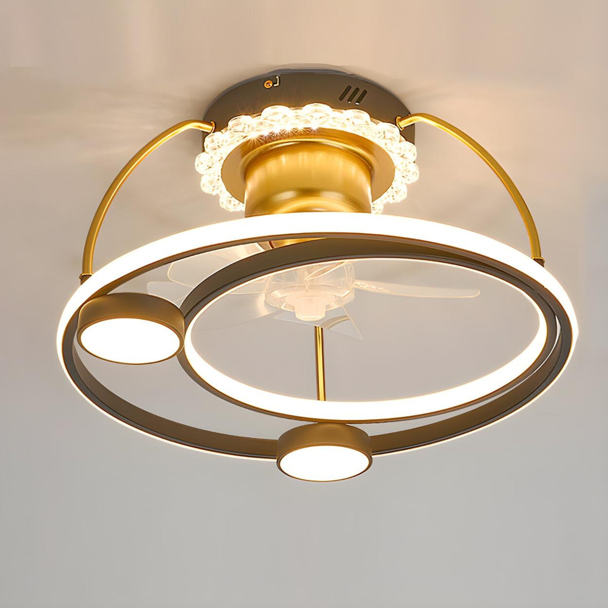 Stylish Double Round LED Ceiling Fan Light Fixtures Image - 15