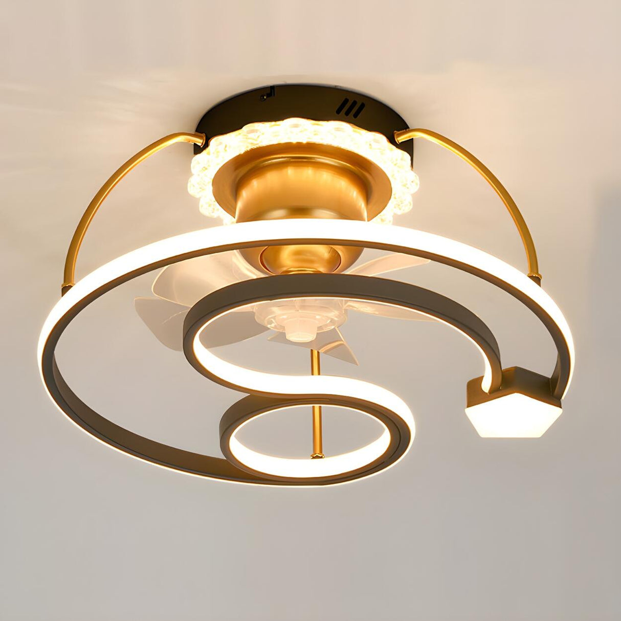 Stylish Double Round LED Ceiling Fan Light Fixtures Image - 20