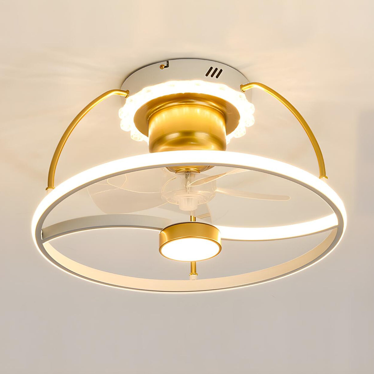 Stylish Double Round LED Ceiling Fan Light Fixtures Image - 24