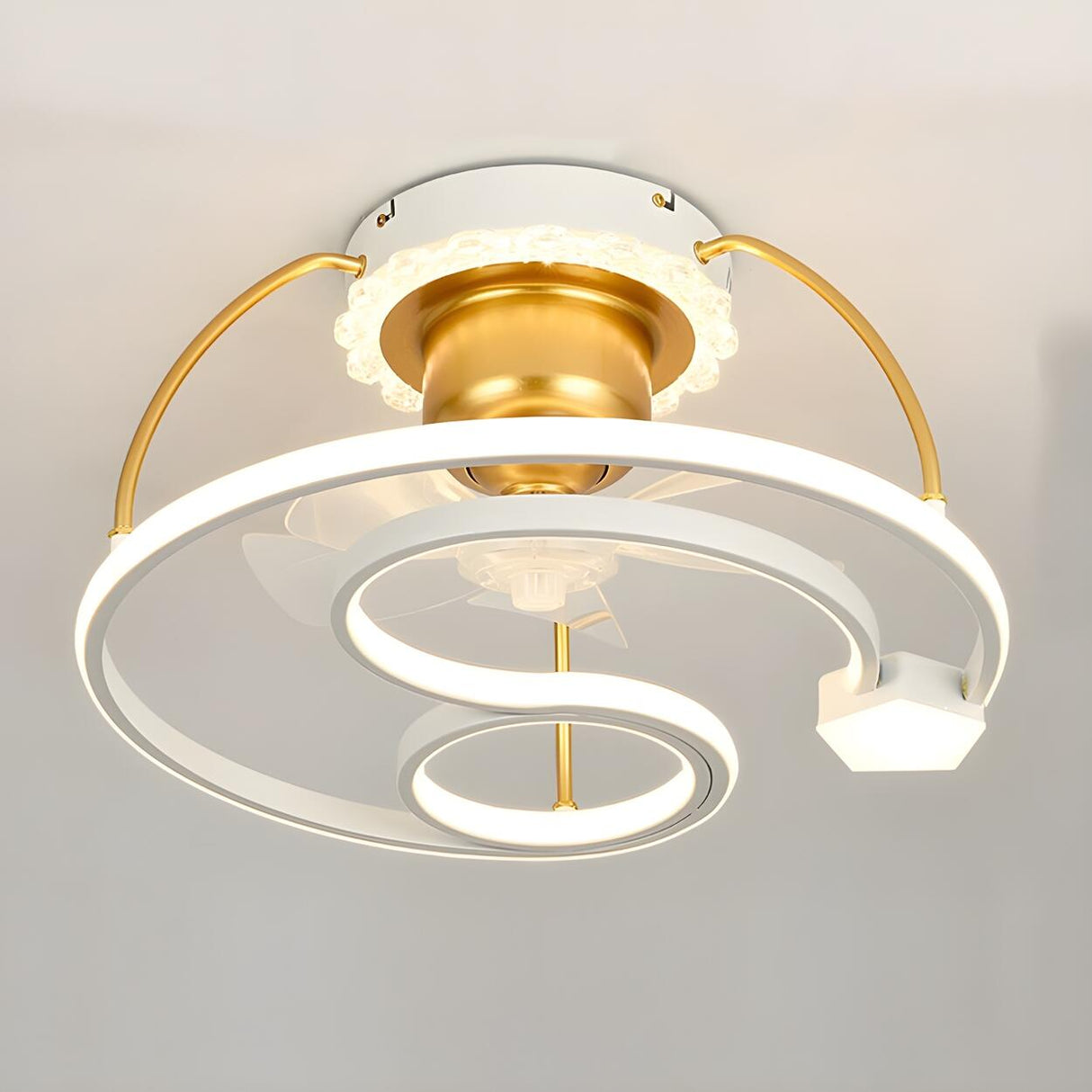 Stylish Double Round LED Ceiling Fan Light Fixtures Image - 25