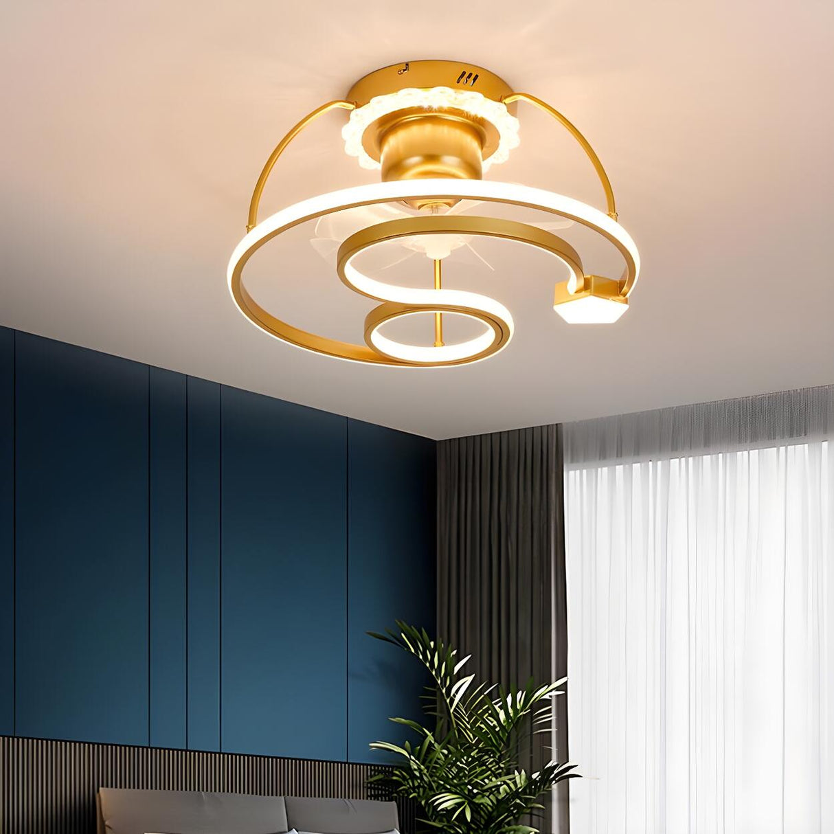 Stylish Double Round LED Ceiling Fan Light Fixtures Image - 8