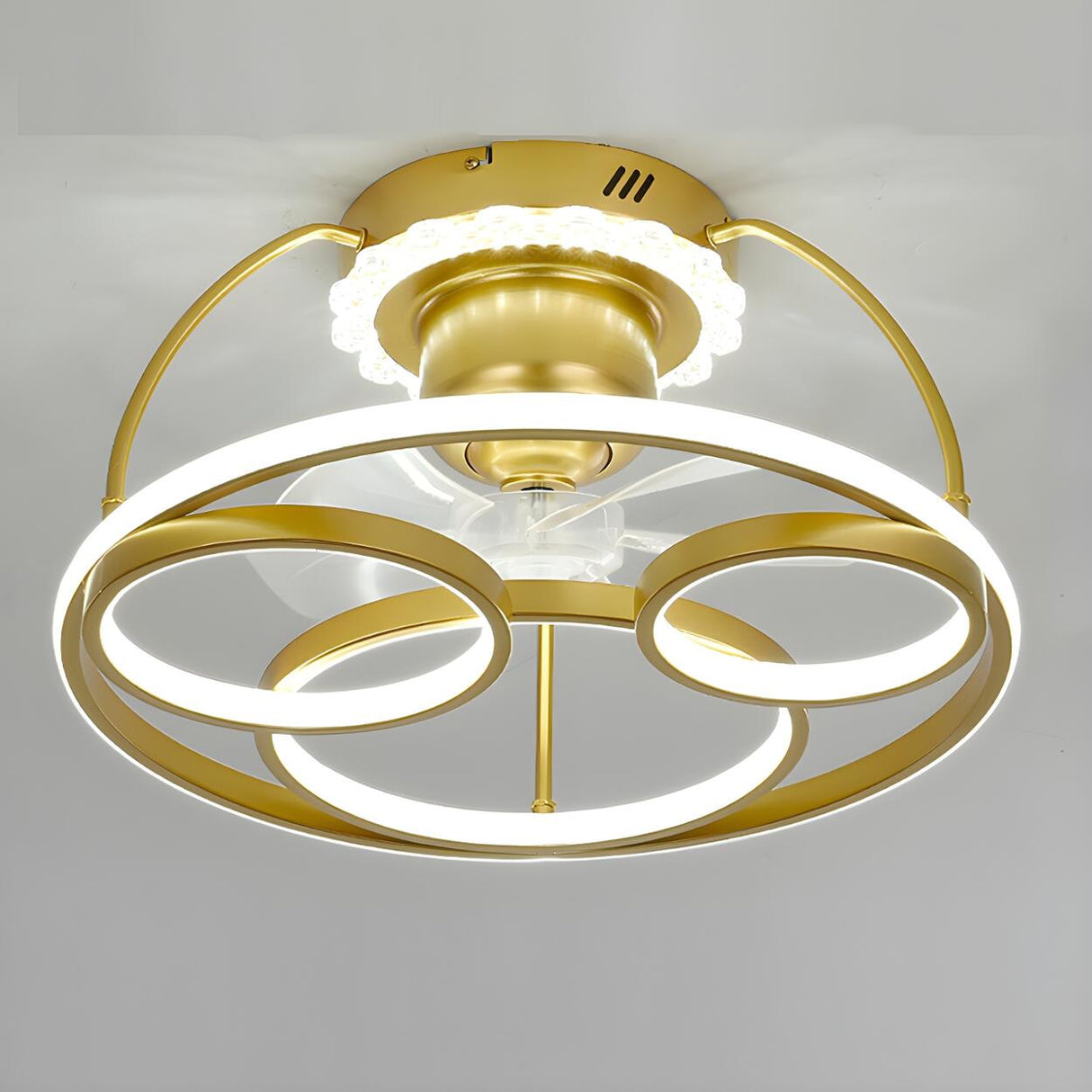 Stylish Double Round LED Ceiling Fan Light Fixtures Image - 9