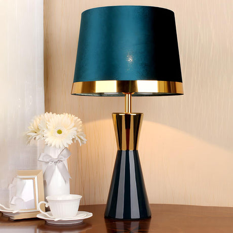 Stylish Fabric Barrel Ceramic Base Modern Table Lamp Image - 1