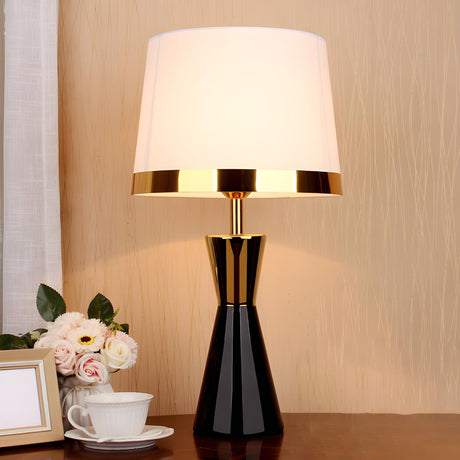 Stylish Fabric Barrel Ceramic Base Modern Table Lamp Image - 2