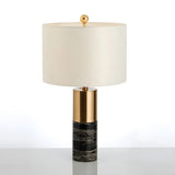 Stylish Fabric Cylindrical Black Marble Base Table Lamp Image - 1