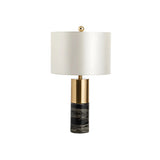 Stylish Fabric Cylindrical Black Marble Base Table Lamp Image - 5