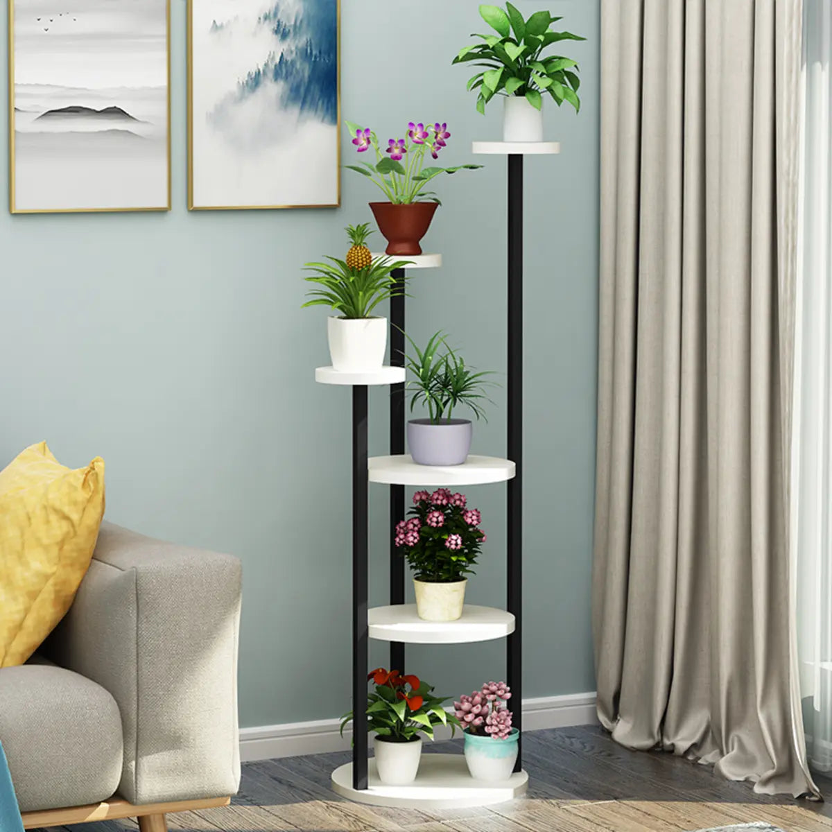 Stylish Floor Round Wooden Pallet Sliding Flower Stand Image - 12