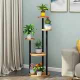 Stylish Floor Round Wooden Pallet Sliding Flower Stand Image - 4