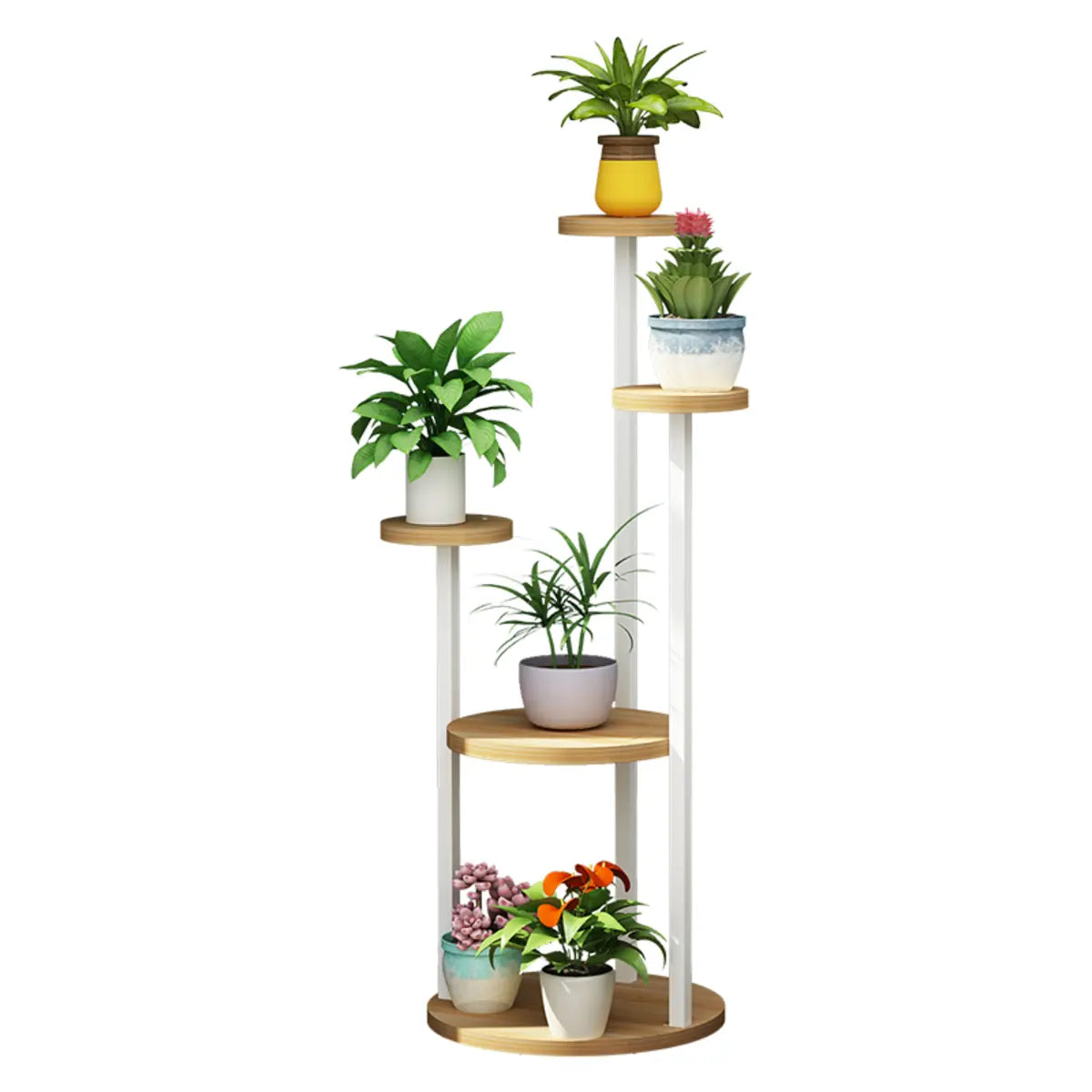 Stylish Floor Round Wooden Pallet Sliding Flower Stand Image - 9