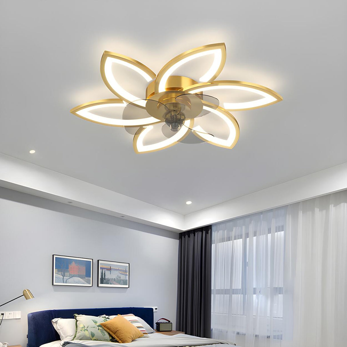 Stylish Flower Multi Light Linear Ceiling Fan Light Image - 16