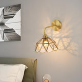 Stylish Geometric Amber Glass Bedside Wall Sconce Image - 1