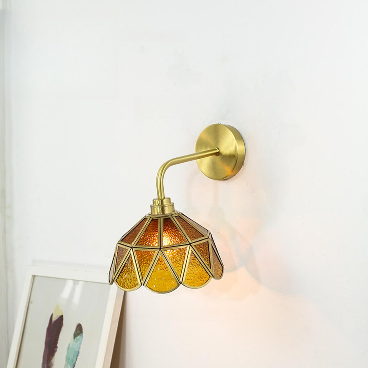 Stylish Geometric Amber Glass Bedside Wall Sconce Image - 10