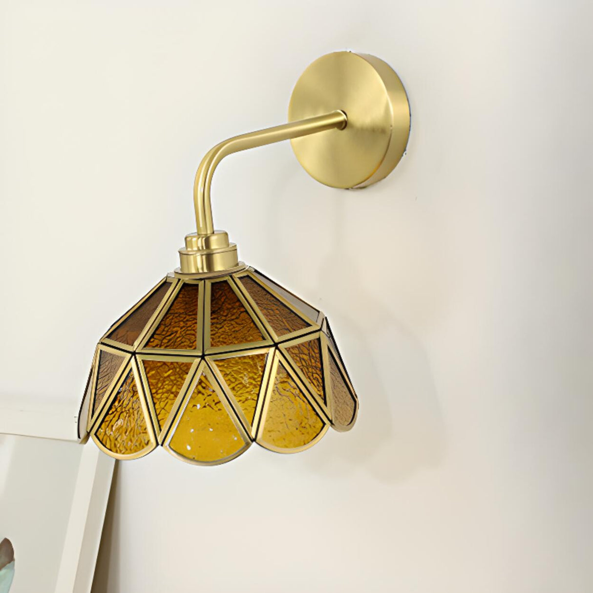 Stylish Geometric Amber Glass Bedside Wall Sconce Image - 3