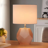 Stylish Geometric Base Barrel Fabric Shade Table Lamp Image - 4